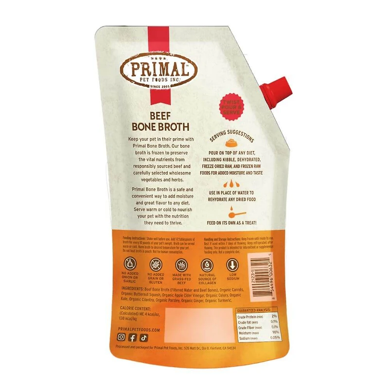 Primal - Bone Broth for Dogs & Cats - Nutrient Rich Hydration with Joint & Gut Support