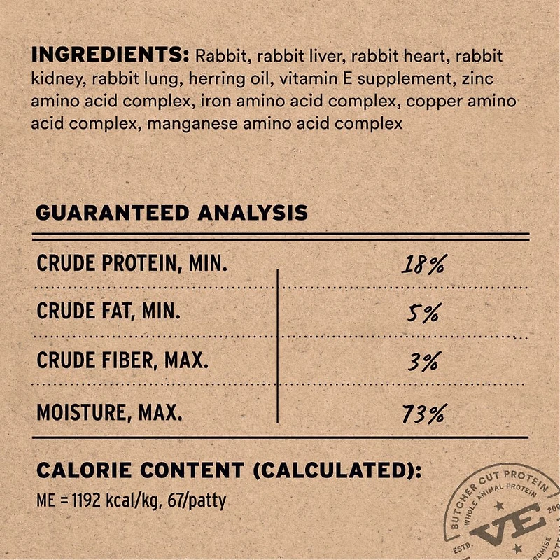 Vital Essentials - Frozen Raw Cat Food - High Protein,  Grain Free & Limited Ingredient Mini Patties - Rabbit Entrée