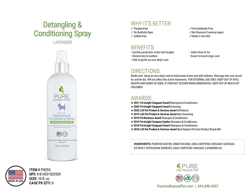 Pure and Natural Pet - Dog - Detangling Spray