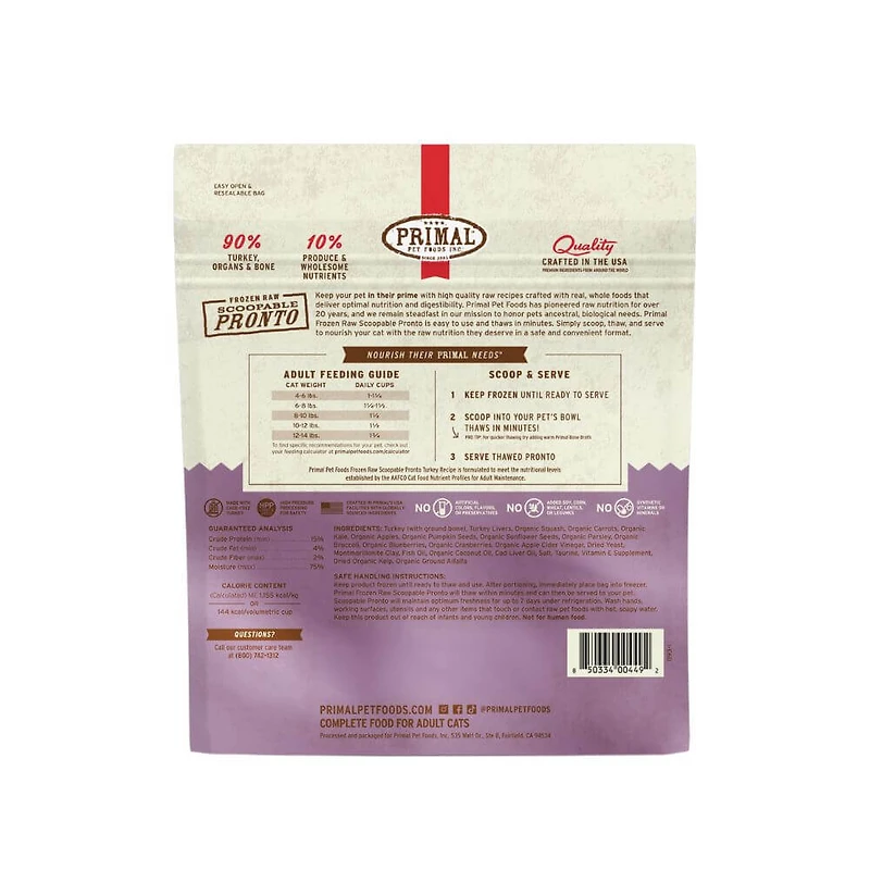 Primal - Frozen Scoopable Pronto Cat Food - Raw & Natural Nutrition - Turkey Recipe