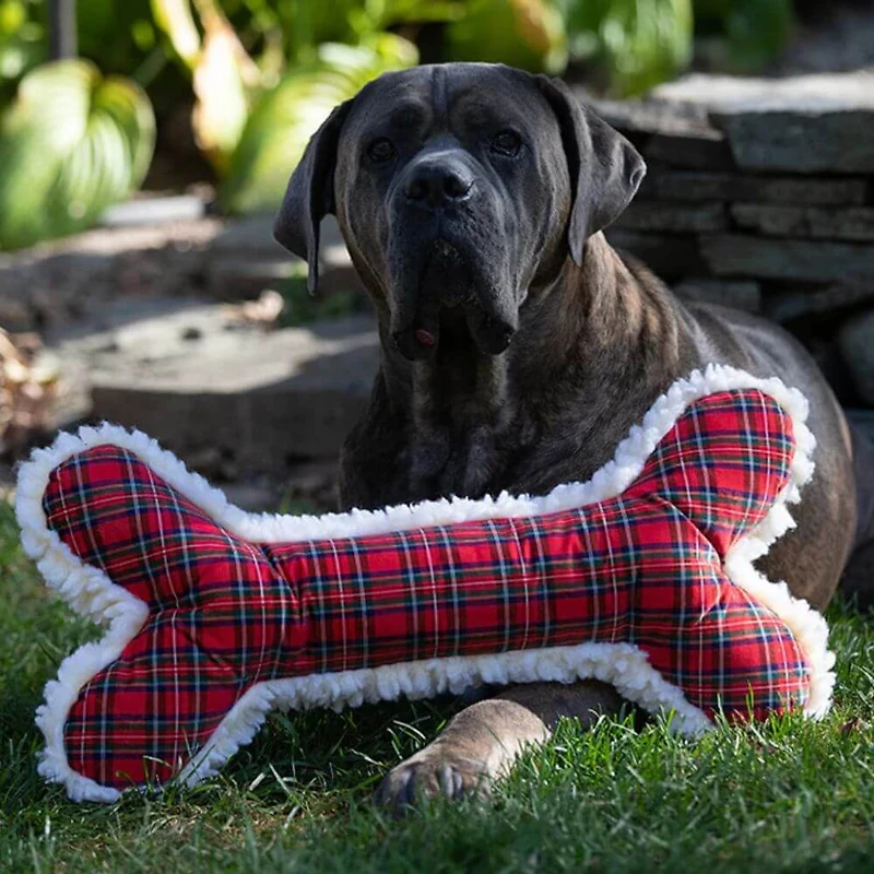 HuggleHounds - Dog Toy - Christmas Fleece & Tartan Bone