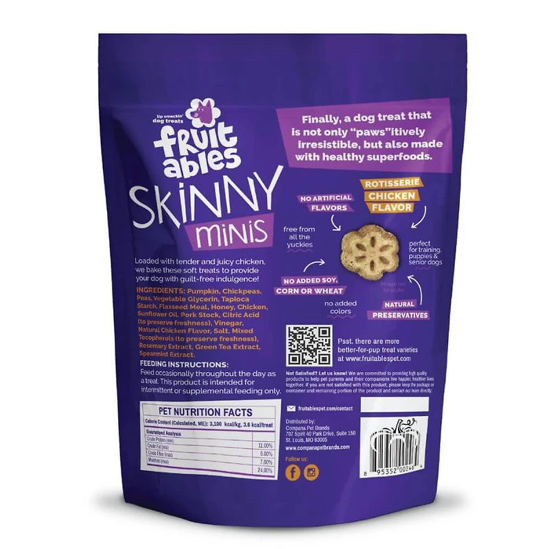Fruitables - Skinny Minis® Dog Treat - Big Flavor Soft Chews with Superfoods - Rotisserie Chicken