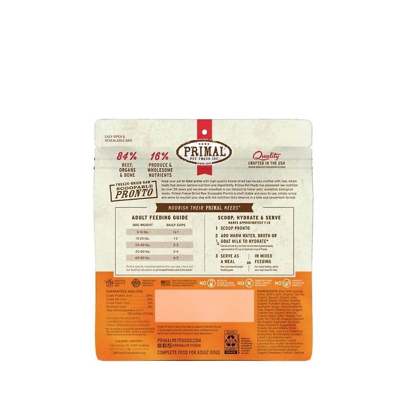 Primal - Freeze Dried Scoopable Pronto Dog Food - Raw & Natural Nutrition
