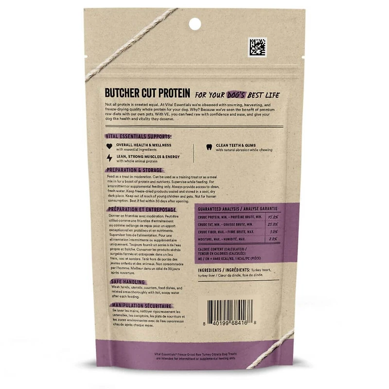 Vital Essentials - Freeze Dried Raw Dog Treats - High Protein,  Grain Free & Limited Ingredient - Turkey Giblets