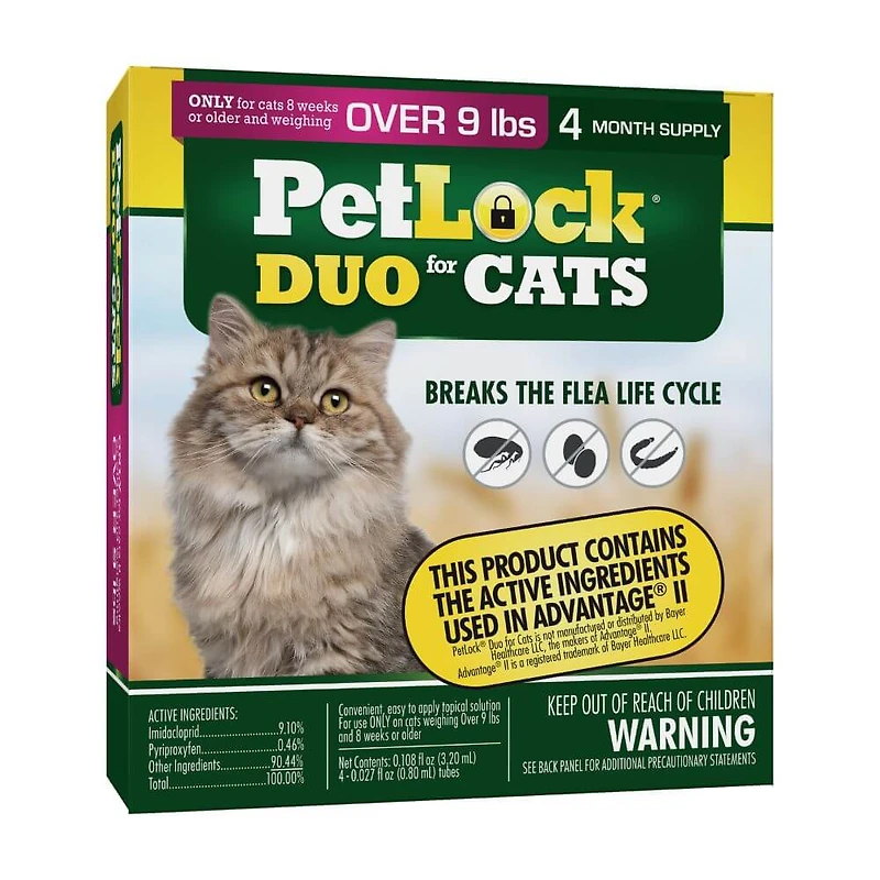 PetLock - Flea Prevention - Fast Acting Monthly Protection - Cats Over 9 lbs