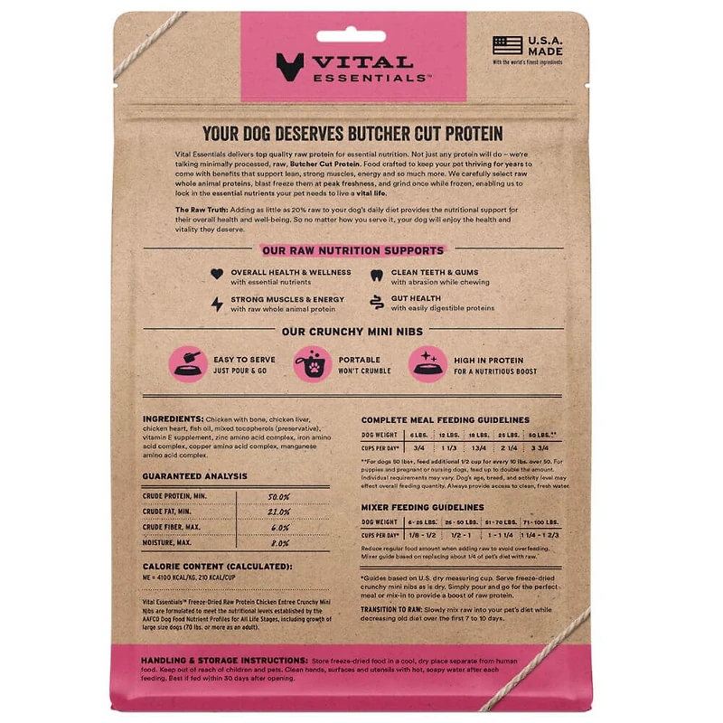 Vital Essentials - Freeze Dried Raw Dog Food - High Protein,  Grain Free & Limited Ingredient Crunchy Mini Nibs - Chicken Entrée