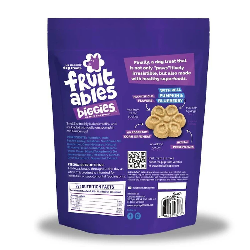 Fruitables - Biggies™ Dog Treat - Crunchy Bold Flavor & Natural Ingredients - Pumpkin & Blueberry
