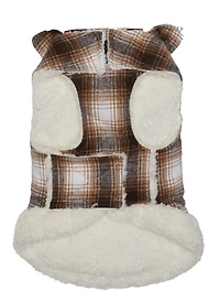 Hotel Doggy - Pet Coat - Neutral Plaid with Sherpa Lining