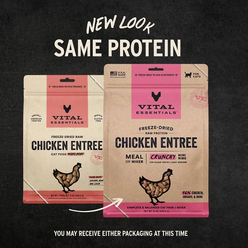Vital Essentials - Freeze Dried Raw Cat Food - High Protein,  Grain Free & Limited Ingredient - Crunchy Mini Nibs - Chicken Entrée