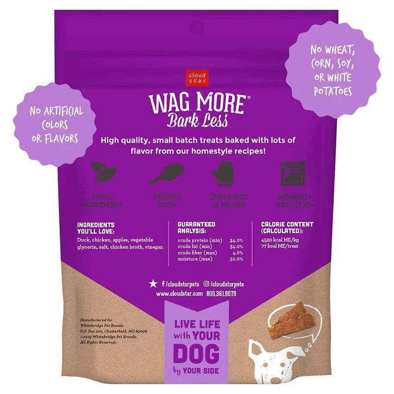 Cloud Star - Jerky Dog Treats - Wag More Bark Less Grain Free with Natural Duck & Apple