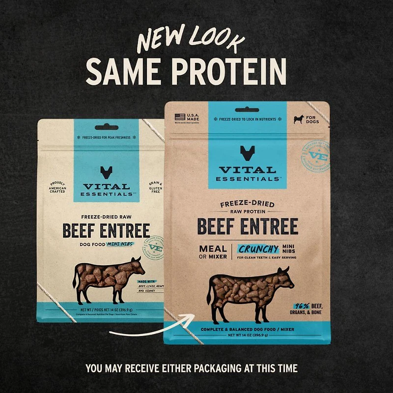 Vital Essentials - Freeze Dried Raw Dog Food - High Protein,  Grain Free & Limited Ingredient Crunchy Mini Nibs - Beef Entrée