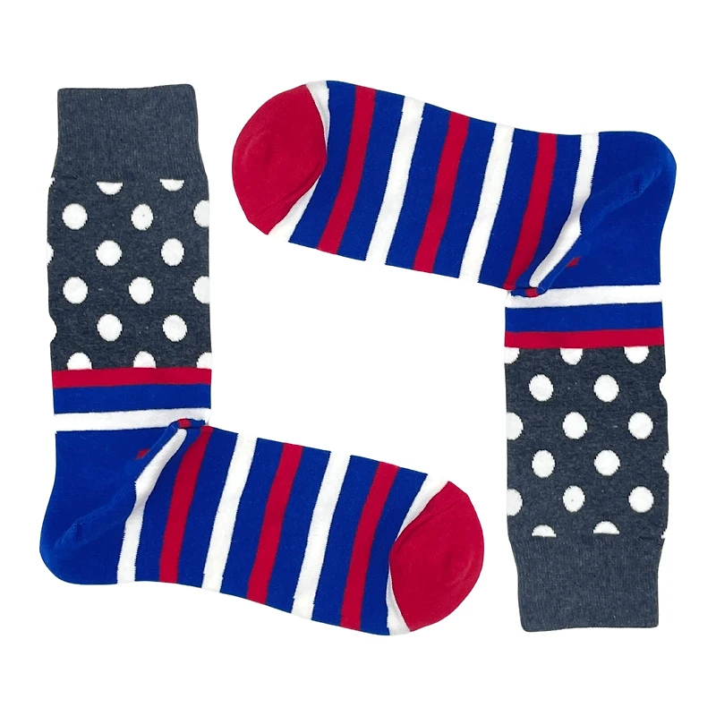 STRIPES & DOTS- GRAY, RED, BLUE