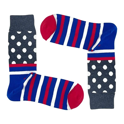 STRIPES & DOTS- GRAY, RED, BLUE