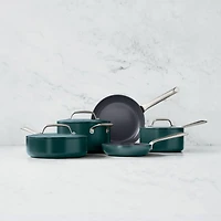 Crate & Barrel EvenCook Ceramic ™ Deep Teal Ceramic Nonstick 8-Piece Cookware Set with Bonus