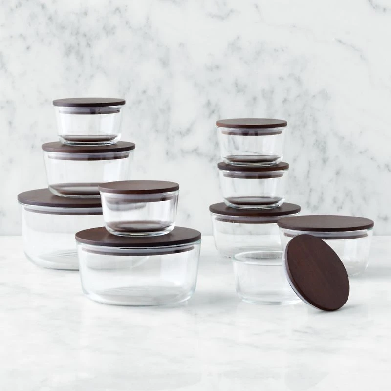 Piece Round Glass Food Storage Container Set with FSC-Certified Dark Acacia Wood Lids