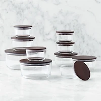 Piece Round Glass Food Storage Container Set with FSC-Certified Dark Acacia Wood Lids