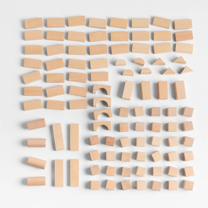 100-Piece Natural Wooden Kids Building Block Set