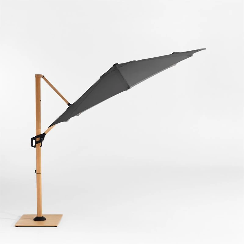 10' Round Cast Charcoal Grey Sunbrella® Cantilever Outdoor Patio Umbrella with Faux Wood Metal Frame
