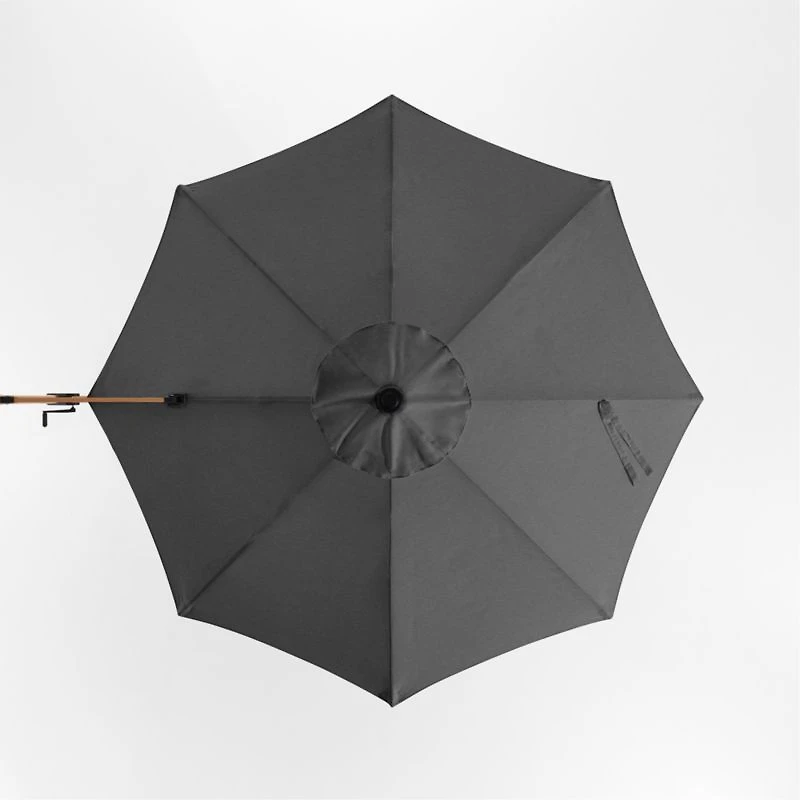 10' Round Cast Charcoal Grey Sunbrella® Cantilever Outdoor Patio Umbrella with Faux Wood Metal Frame