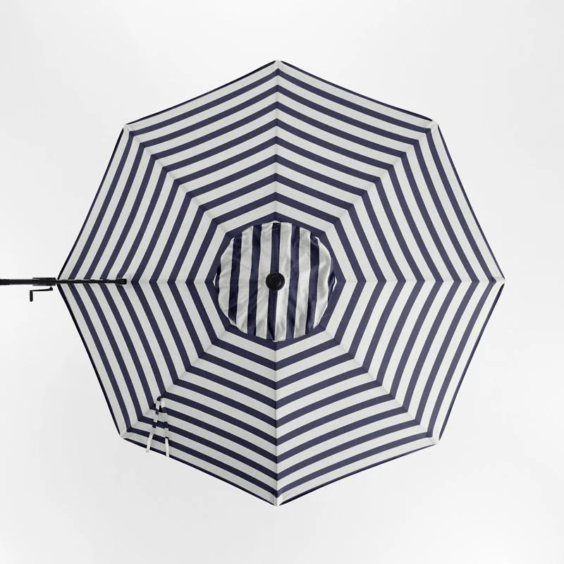 10' Round Navy and White Cabana Stripe Sunbrella® Cantilever Outdoor Patio Umbrella with Black Metal Frame