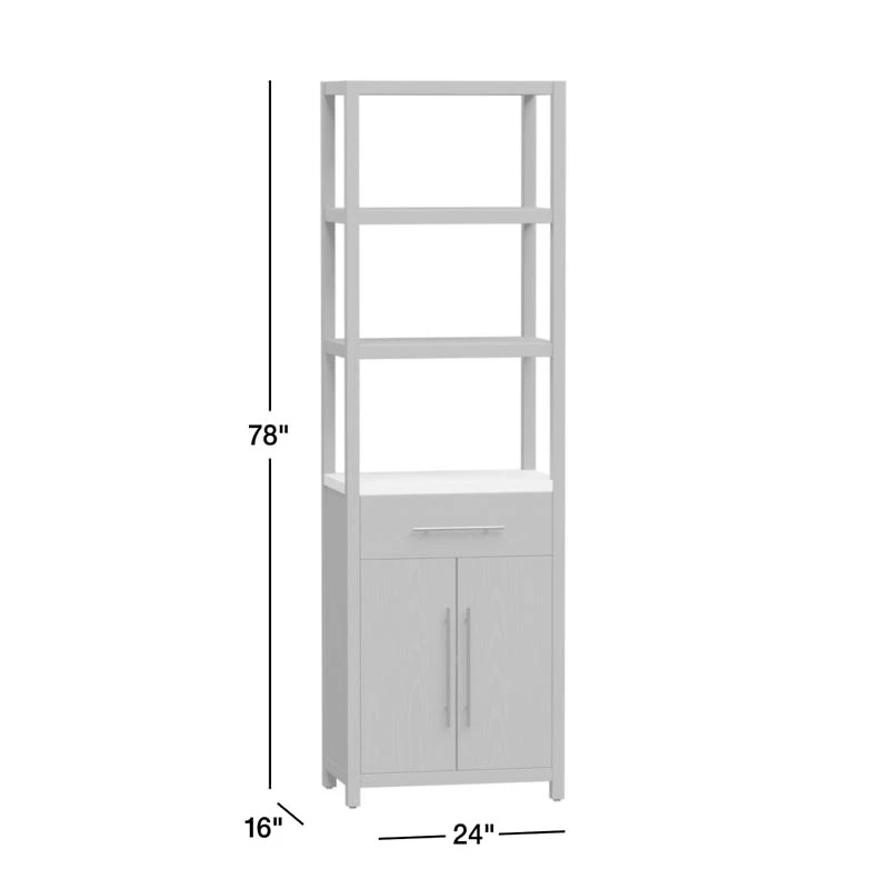 Carmen Tall White Marble Shelf and Black Ash Wood Bathroom Storage Tower