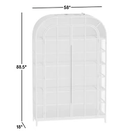 Atrium 58" White Oak and Rattan 4-Shelf Lighted Storage Display Cabinet