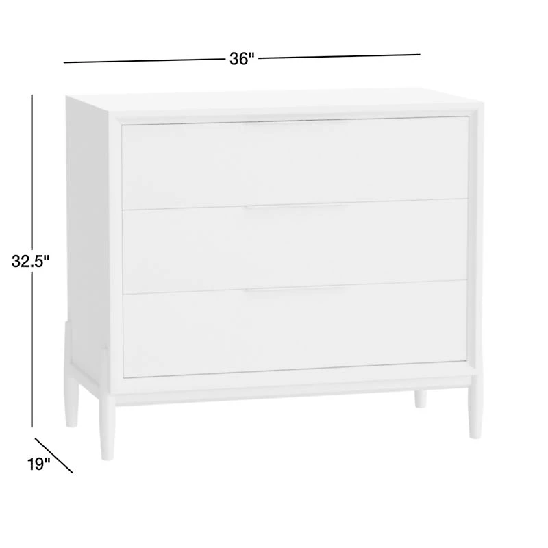 Bodie 36" Natural Oak Wood Narrow 3-Drawer Kids Dresser