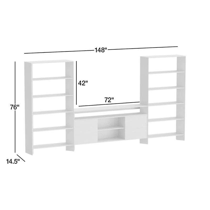 Terrazza 148" Natural Solid Oak Wood Storage Media Console Set