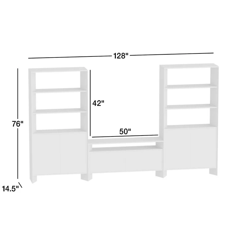 Terrazza 52" Natural Solid Oak Wood Storage Media Console with 2 Storage Bookcases