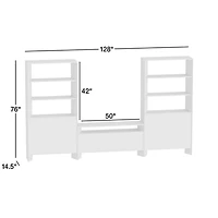Terrazza 52" Natural Solid Oak Wood Storage Media Console with 2 Storage Bookcases