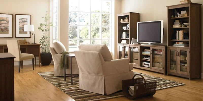 Ainsworth Walnut 64" Storage Media Console with Glass/Wood Doors