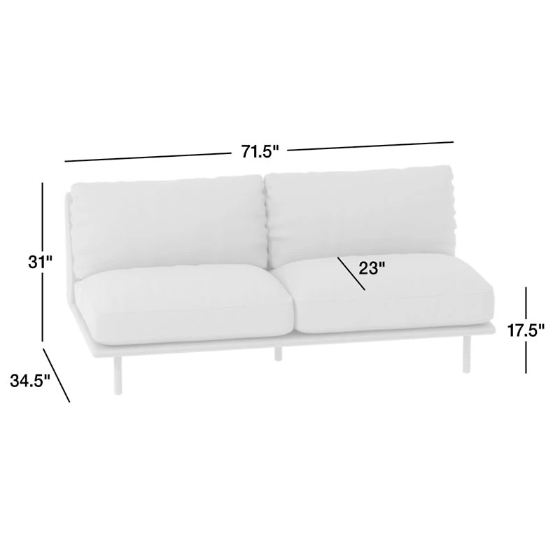 Wells Leather Armless Sofa Sectional Piece