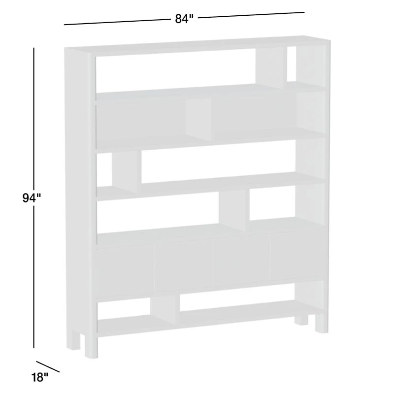 Noeline 84" Oak Wood Wide Storage Bookcase