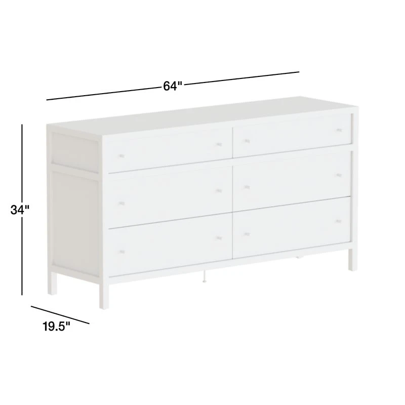 Keane 64" Weathered Natural Solid Wood 6-Drawer Dresser