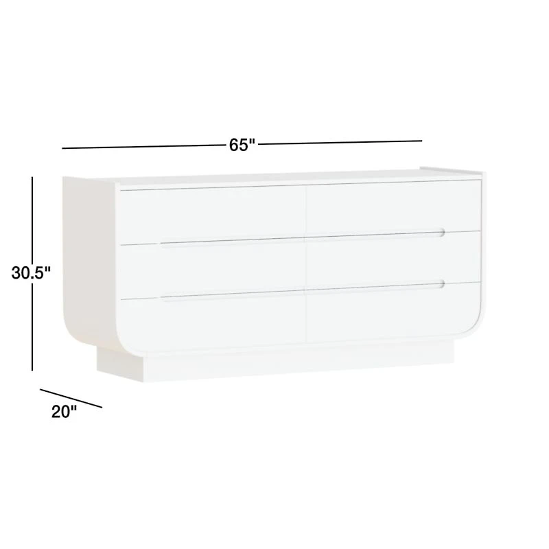 Venice 65" Leather and Oak Wood 6-Drawer Dresser by Brigette Romanek