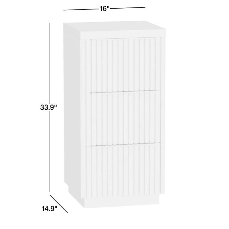 Batten 16" White Oak Wood and Marble Bath Storage Tower with 3 Drawers