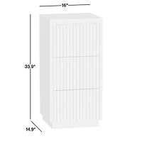 Batten 16" White Oak Wood and Marble Bath Storage Tower with 3 Drawers