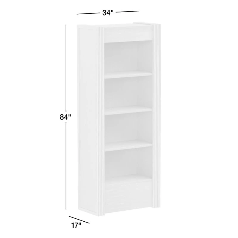 Siena 34" Walnut Wood 4-Shelf Storage Bookcase with Drawer