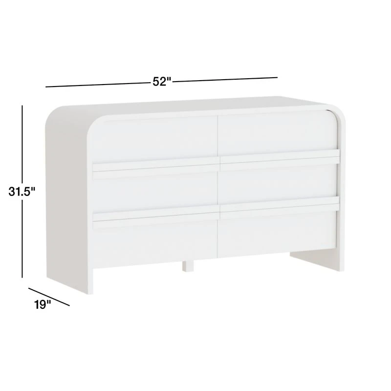 Mira 52" Natural Oak Wood Wide 6-Drawer Kids Dresser