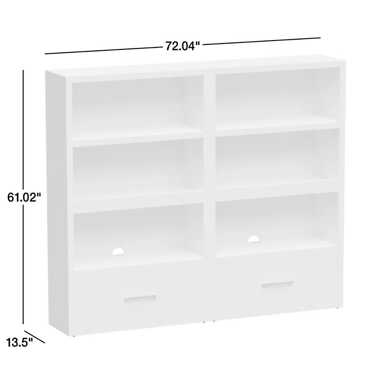Ever Simple Set of 2 Modular Slate Blue Wood Kids Open Bookcases with Drawers