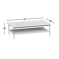 Terranea Onyx Marble and Brass Metal 54" Rectangular Coffee Table with Wicker Shelf