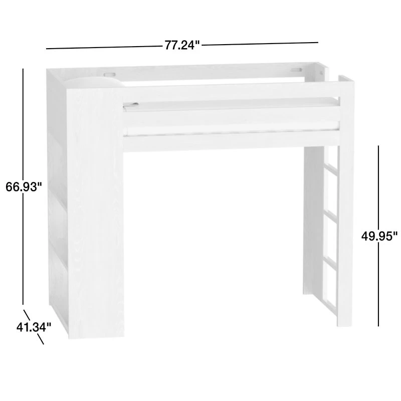 Grayson Natural Brown Oak Wood Kids Storage Loft Bed with Built-In Ladder