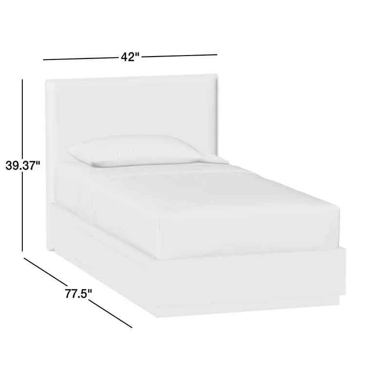 Noa Grey Upholstered Flange Kids Twin Bed with Natural Wood Storage Base