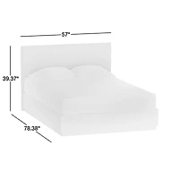 Noa Upholstered Flange Kids Full Bed with Natural Wood Storage Base