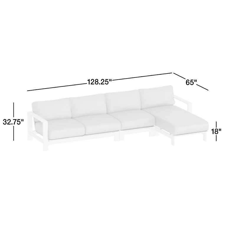 Anguilla Teak -Piece Right-Arm Chaise Outdoor Sectional Sofa with Black Cushions