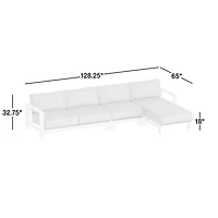 Anguilla Teak -Piece Right-Arm Chaise Outdoor Sectional Sofa with Black Cushions