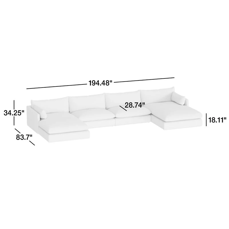 Unwind Modular 4-Piece Slipcovered Double-Chaise Sectional Sofa