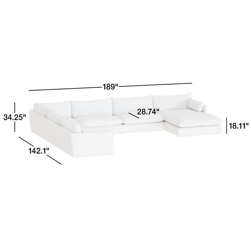 Unwind Modular 6-Piece Slipcovered Corner Sectional Sofa with Chaise Lounge