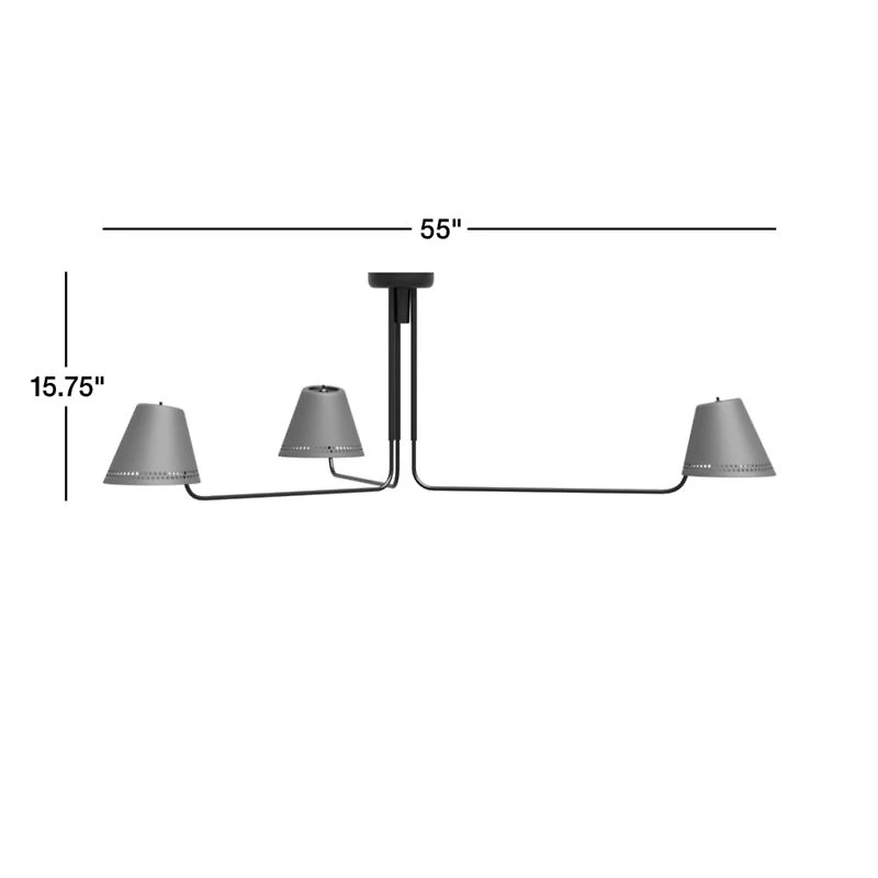 Jensen Black Metal Semi-Flushmount Light 55"