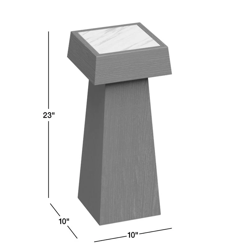 Seriana Charcoal Oak Wood and Marble Square Pedestal End Table